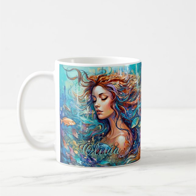 Caneca De Café Adição de Sereia Submarina no Mar, Peixes de Cabel (Esquerda)