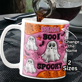 Caneca De Café Adicionar BOO de Nome! Laranja e rosa, fantasmas b