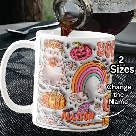 Caneca De Café Adicionar BOO de Nome! Rainbow Pumpkin Ghost Orang