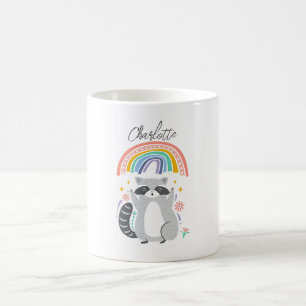 Caneca De Café Adicionar nome a Racoon e arco-íris