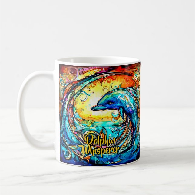 Caneca De Café Adicionar Nome Abstrato Dolphin Natação em Onda (Esquerda)