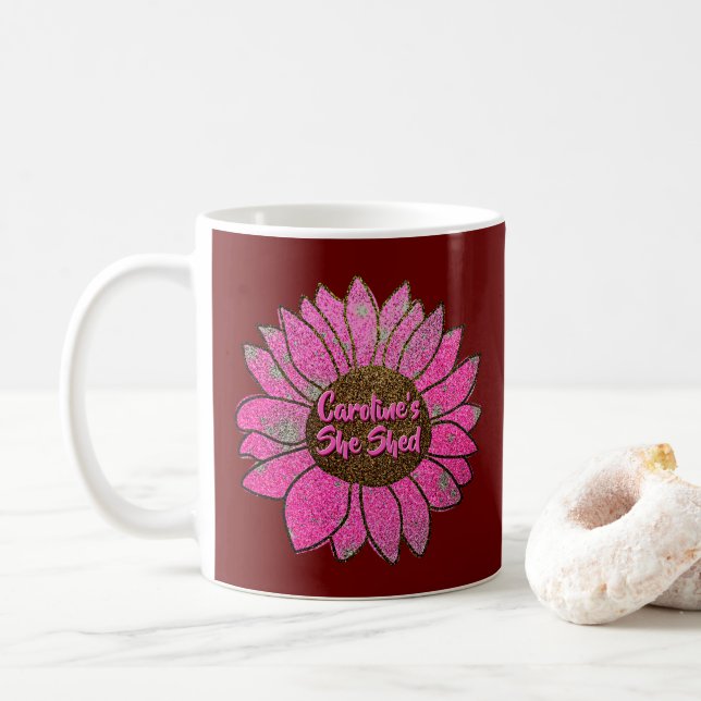 Caneca De Café Adicionar Nome Alterar Texto Ela Rosa Girassol (Com Donut)