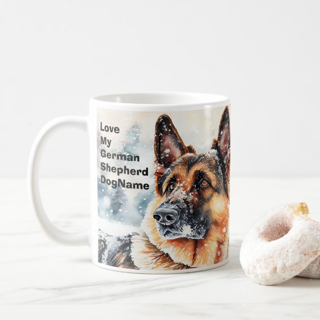 Caneca De Café Adicionar Nome Alterar Texto, German shepherd na N (Com Donut)