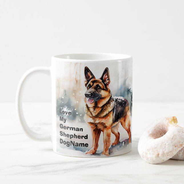 Caneca De Café Adicionar Nome Alterar Texto, German shepherd na N (Com Donut)