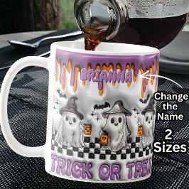 Caneca De Café Adicionar Nome Efeito 3D Roxo Fantasmas do Hallowe