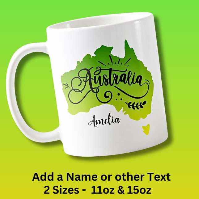 Caneca De Café Adicionar Nome - Mapa Verde Amarelo - Austrália (Criador carregado)