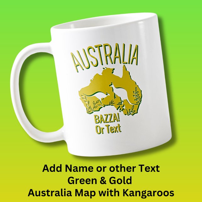 Caneca De Café Adicionar Nome Mapa Verde Amarelo da Austrália com (Criador carregado)