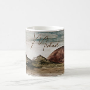 Caneca De Café Adicionar Nome Montanhas Aquarela Paisagem
