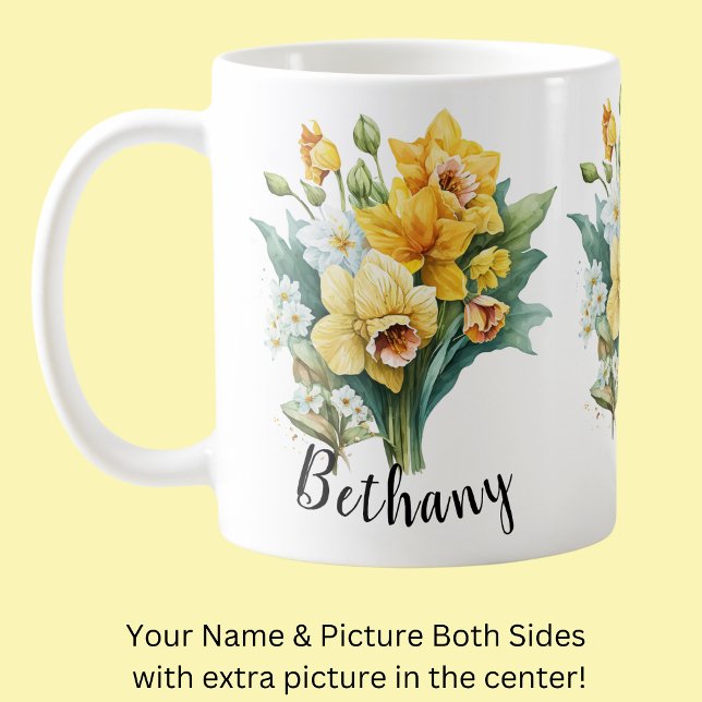Caneca De Café Adicionar Nome ou Texto, Daffodils Amarelos com Fo (Criador carregado)