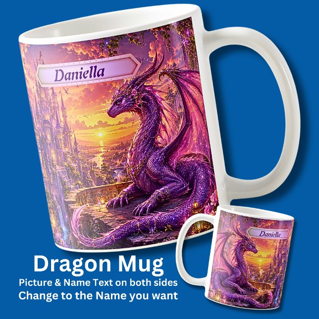 Caneca De Café Adicionar Nome Rosa Dragão Roxo Guardando Castelo  (Criador carregado)