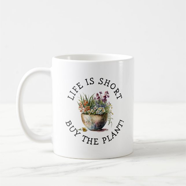 Caneca De Café Adicionar Nome, Texto - A Vida é Curta, Compre a P (Esquerda)