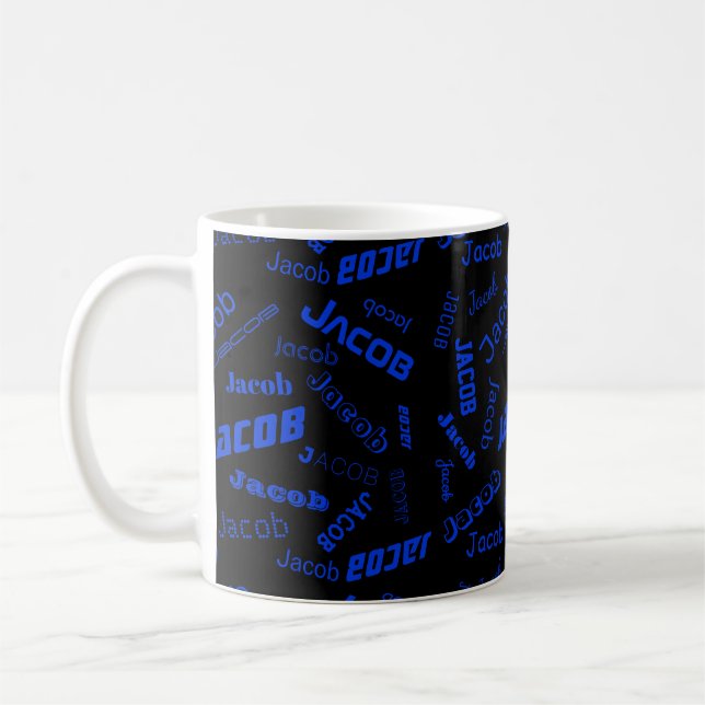 Caneca De Café Adicionar qualquer nome ou palavra | Azul e Preto (Esquerda)