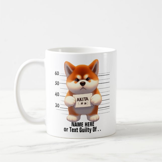 Caneca De Café Adicionar Texto De Nome, Akita Dog Mug Shot (Esquerda)