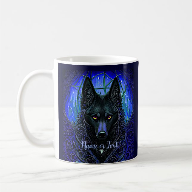 Caneca De Café Adicionar texto de nome, cachorro preto do lobo em (Esquerda)
