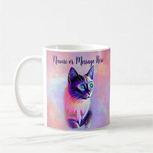 Caneca De Café Adicionar texto de nome, Pastéis pintados com gato