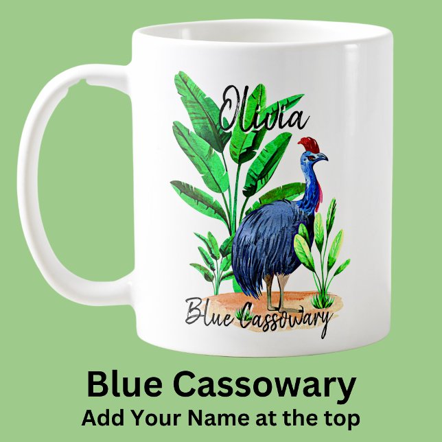 Caneca De Café Adicione Nome Blue Cassowary Australian Bird Anima (Criador carregado)