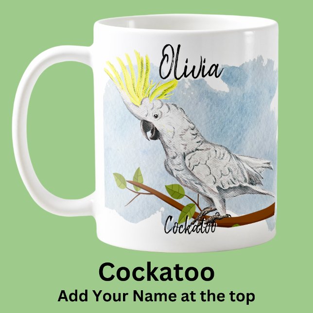 Caneca De Café Adicione Nome Cockatoo australiano Pássaro Nativo (Criador carregado)