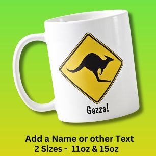 Caneca De Café Adicione nome, Kangaroo Road Sign Yellow Black & Y