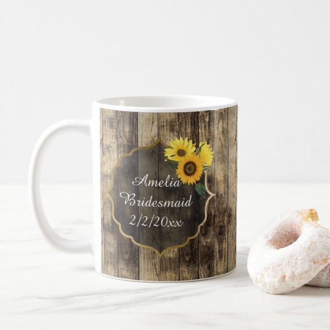 Caneca De Café Adicione nome Rustic Wedding Bridesmaid girflower (Com Donut)
