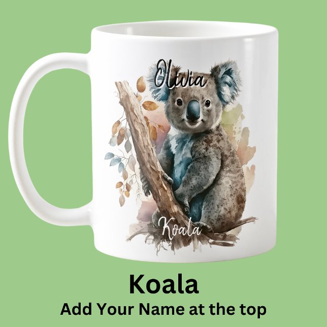Caneca De Café Adicione o nome Koala na árvore marsupial australi (Criador carregado)