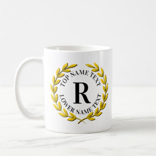 Caneca De Café Adicione o seu nome inicial ou texto Dourado Texto