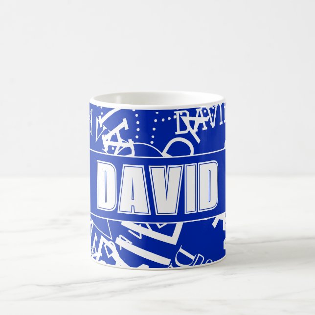 Caneca De Café Adicione qualquer nome, nome colagem em azul e bra (Centro)