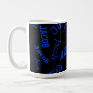 Caneca De Café Adicione qualquer nome ou palavra   Azul e Preto