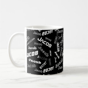 Caneca De Café Adicione qualquer nome ou palavra Preto & Branco