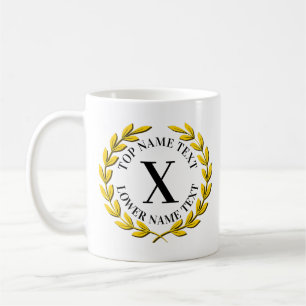 Caneca De Café Adicione Seu Nome Inicial ou Texto Coroa de Louros