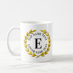 Caneca De Café Adicione seu nome inicial ou texto Dourado Texto E