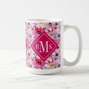 Caneca De Café Adicione sua aguarela do verão do monograma  