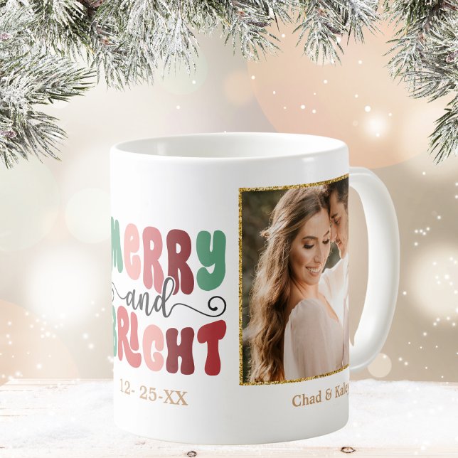 Caneca De Café Adicione sua Feliz de fotos e seu Natal brilhante (Criador carregado)
