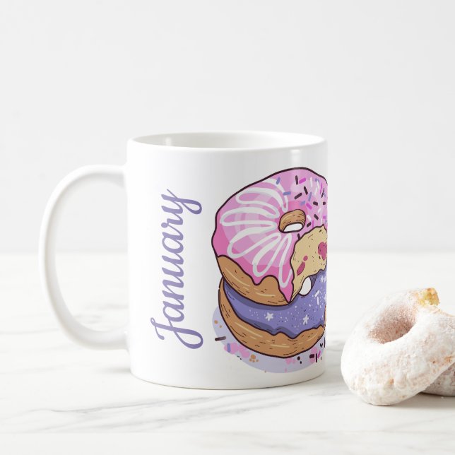Caneca De Café Adicione sua foto e nome donuts fofos roxos (Com Donut)