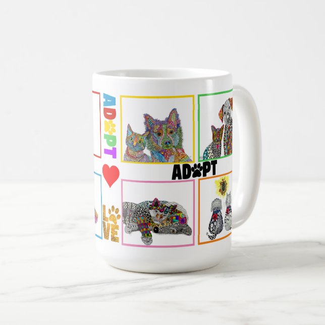 Caneca De Café Adoção e resgate de cães e gatos Seja gentil com a (Frente Esquerda)
