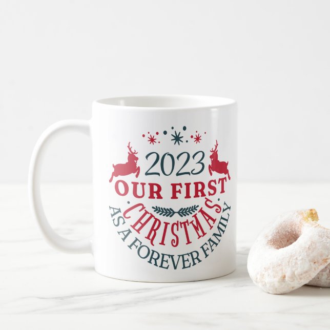 Caneca De Café Adoção "O Primeiro Natal Da Família Para Sempre" (Com Donut)