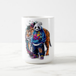 Caneca De Café ADOM Premium Artístico Panda & Tigre Gráfico Femin