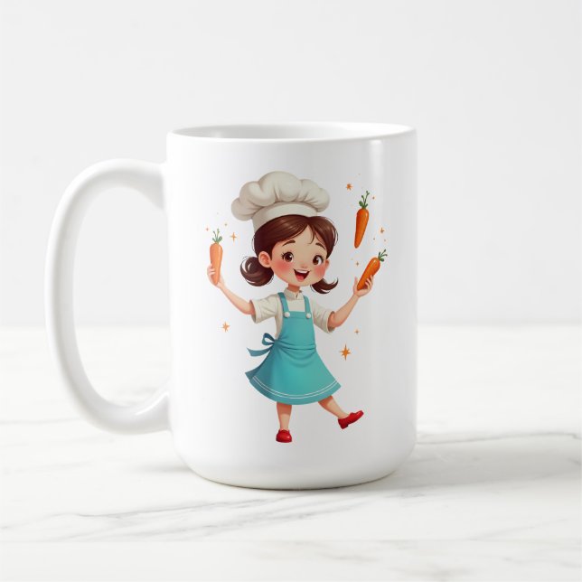 Caneca De Café Adorable Chef Girl Mug with Carrots Design (Esquerda)