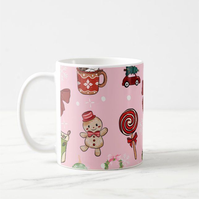 Caneca De Café Adorable Christmas Candy and Cocoa Pattern (Esquerda)