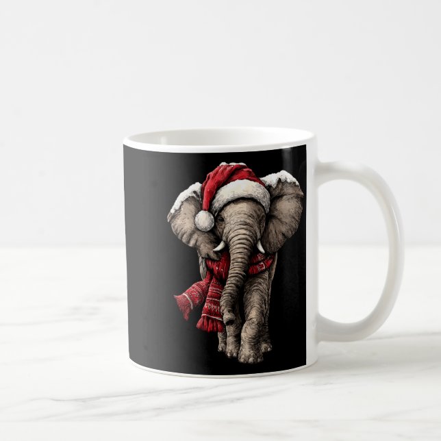 Caneca De Café Adorable Elephant In Santa Hat Snowy Winter Christ (Direita)