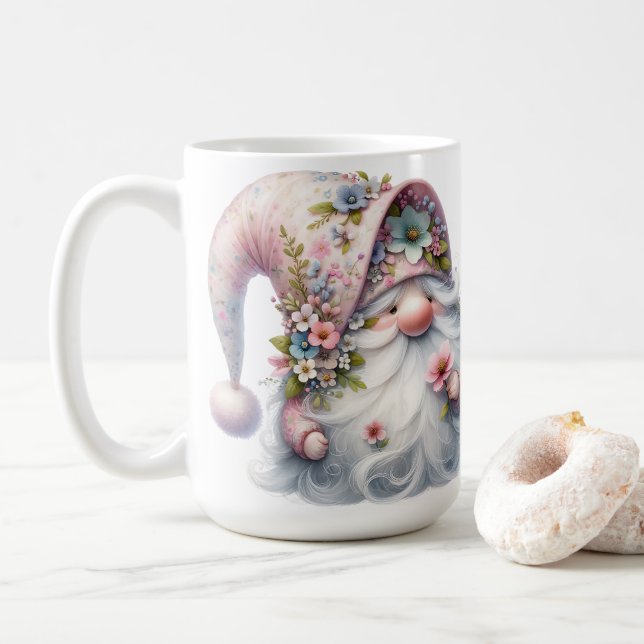 Caneca De Café Adorable Floral Gnome  (Com Donut)