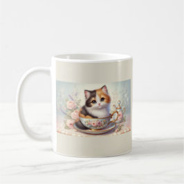 Caneca De Café Adorable Kitten in a Teacup Vintage Floral Tea 