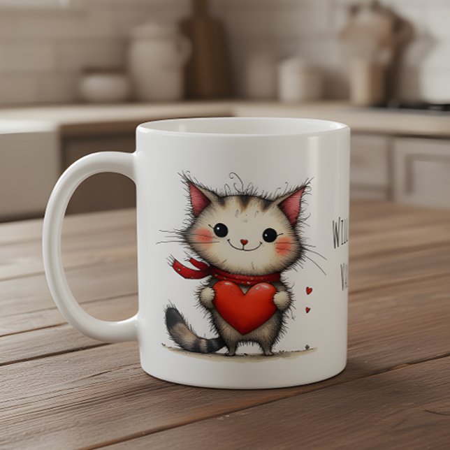 Caneca De Café Adorable Kitty Cat Will You Be My Valentine? (Criador carregado)