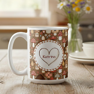 Caneca De Café Adorable Monogrammed Cottage Core Mushrooms
