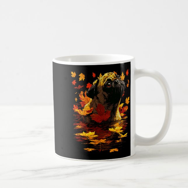 Caneca De Café Adorable Pug With Forest Leaves Cozy Autumn Dog Fa (Direita)
