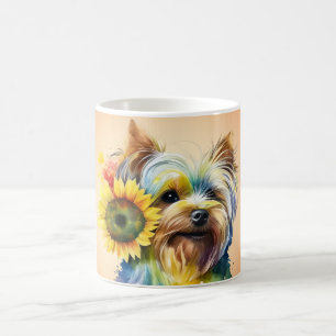 Caneca De Café Adorable Yorkshire Terrier Sunflower