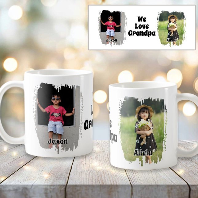 Caneca De Café Adoramos O Avô Completamente Personalizável Duas F (We Love Grandpa Fully Customizable Two Photo Coffee Mug)