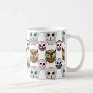 Caneca De Café Adoráveis Corujas Ilustradas em Padrão