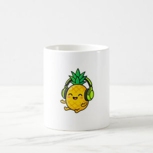 Caneca De Café Adorável Abacaxi Kawaii Usando Fones de Ouvido SuS
