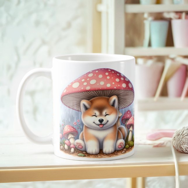 Caneca De Café Adorável Akita Inu Puppy Sob Guarda-Chuva (Criador carregado)