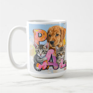 Caneca De Café Adorável amigo PAL Cães e Gatos curiosos em Aquare